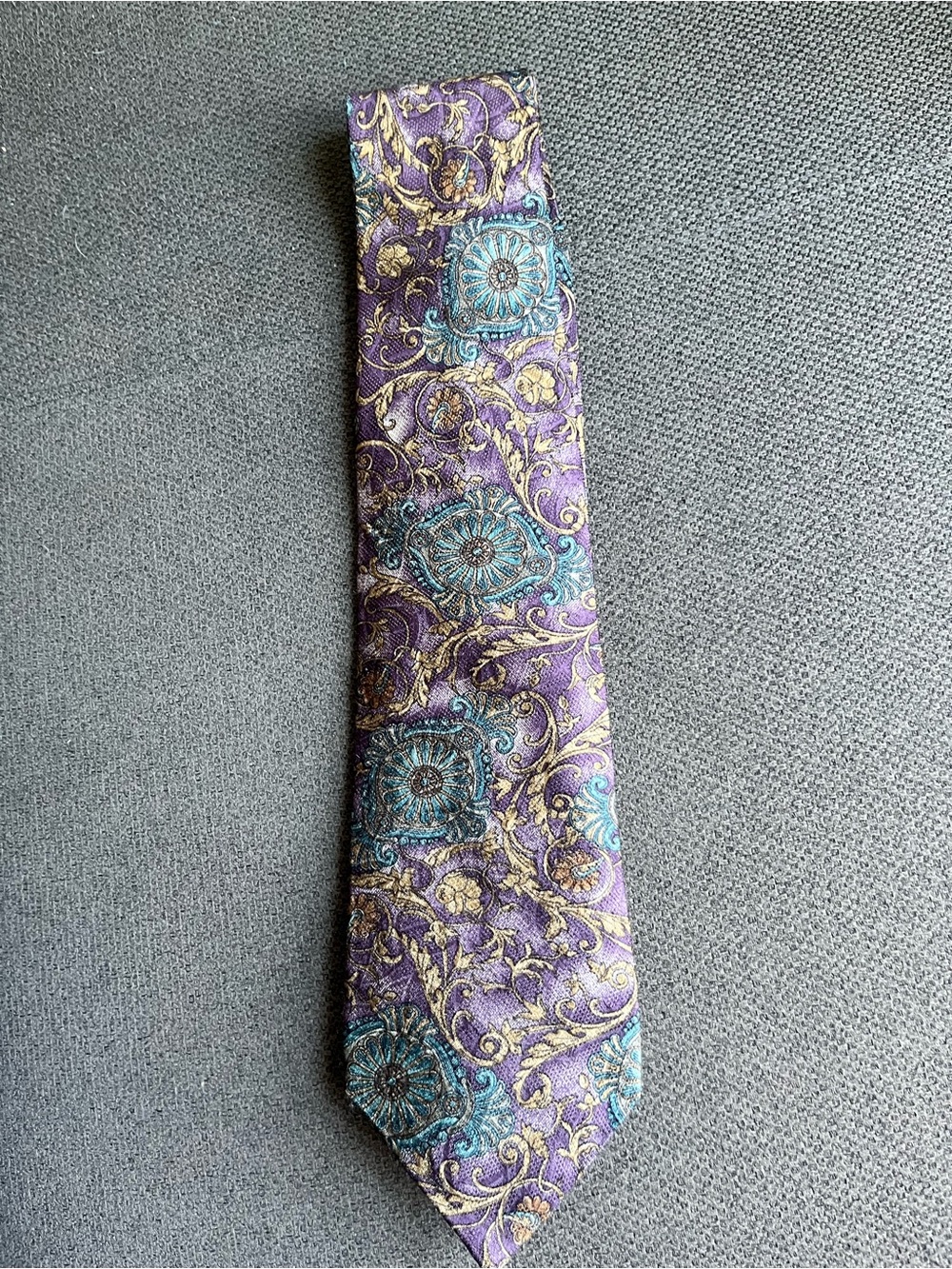 Vintage Christian Dior Monsieur Men's Purple Paisley Silk Tie with Teal Accents